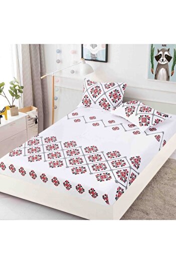 JOJO HOME Double bed sheet with elastic, traditional, 3 pieces, for 2 people, 180x200cm, fine