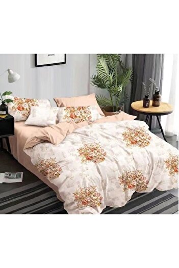 Pucioasa Double bed linen set, Finet, 6 pieces, 2 persons, flower basket, 245x250cm, White-Beige