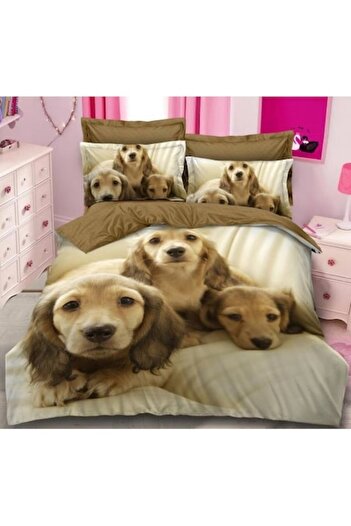 Pucioasa Double bed linen set, Pucioasa, 3D Sweet Dog print, 6 pieces, for 2 people, 240x250cm, Finet Satinat