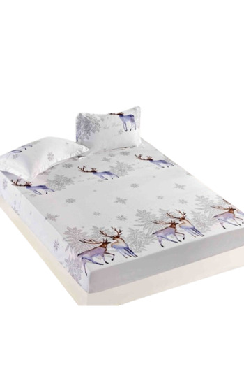 JOJO HOME Husa de pat si 2 fete de perna, Jojo Home, Finet, 2 persoane, 3 piese, Reindeer Family, 180x200cm, M