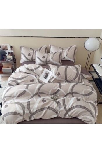 OEM Double bed linen set, 6 pieces, 240x250cm, cotton satin material, abstract, beige S