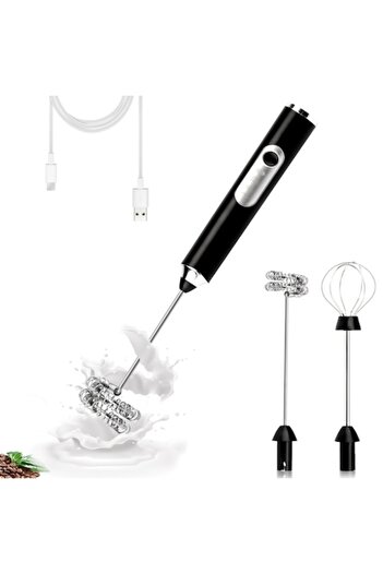 TOIITKQ Mixer spumator de lapte 2 in 1, acumulator reincarcabil USB, cu 2 capete, 3 trepte de viteza, portab