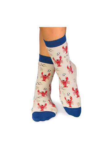 Pirin Hill Fine Cotton Sealife Lobster Socks Ecru