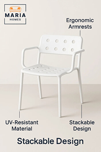 MARIA HOMES Modern White Plastic Armchair with Perforated Back and Seat