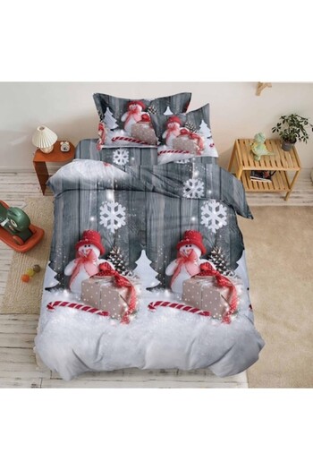OEM Bed linen set, Finet, 1 person, 4 pieces, Snowman, 155x220cm, Multicolor