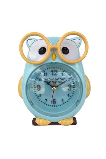 OEM Plastic Table Clock in Owl Shape with Glasses, Blue, 11x14 cm