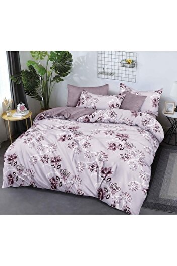 OEM Double Bed Linen Set, 6 Pieces, 2 People, 180x200cm, Finet, Floral Print, Lilac