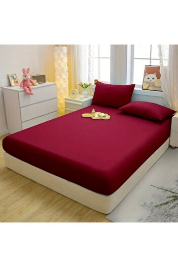 OEM Husa de pat, Uni, 3 piese, 2 persoane, Microfibra, 180x200cm, Bordo