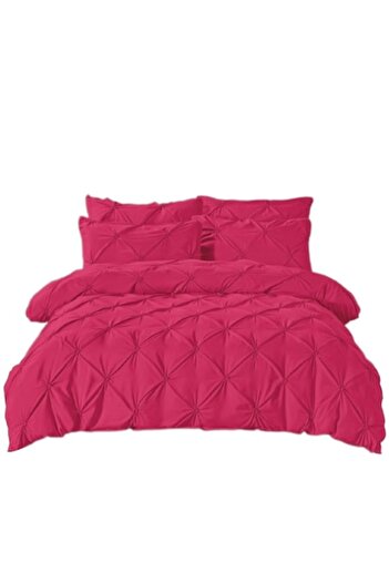 JOJO HOME Double bed linen set, Plain, with embroidered pleats, 6 pieces, Finet, 230x250cm, cyclamen