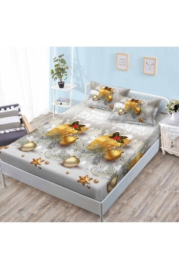 OEM Husa de pat si 2 fete de perna, Finet, 2 persoane, 3 piese, Ornamente Aurii, 180x200cm, Multicolor