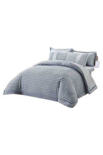 JOJO HOME Double bed linen set, velvet-faux rabbit fur, plain, 6 pieces, light grey