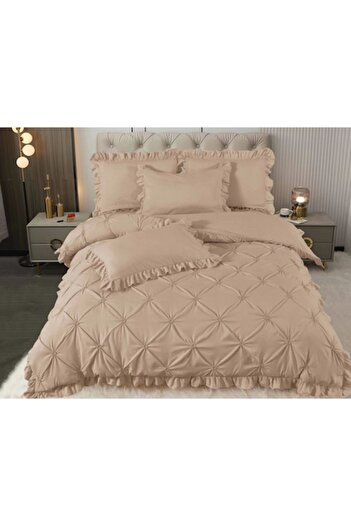 OEM Embroidered Double Bed Linen, Finet, 4 Pieces, 2 People, 230x250cm, Coffee with Milk