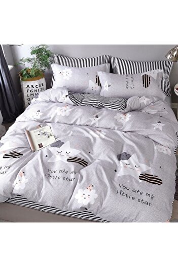 OEM Reversible bed linen, fitted sheet, Finet Clouds, single, 4 pieces, 140x200cm