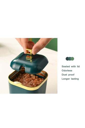 COOYA 4 Piece Seasoning Box,Acrylic Cruet with Cover and Spoon,moisture-proof,for Kitchen Storage,Green