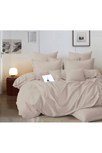 OEM Double Bed Linen, Damask, Elastic Sheet, 6 Pieces, 2 Persons, Uni, 180x200cm, Beige