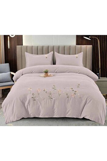 Pucioasa Premium Double Bed Linen, Pucioasa, Embroidered Model M1, Finet, 4 pieces, Lila