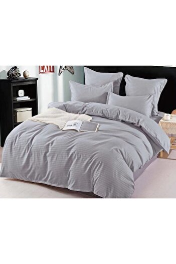 OEM Double bed linen, Sonia-Home, Finet Damask type, Plain, 6 pieces, 2 persons, 220x240cm, Ash Grey