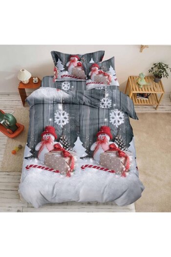 OEM Bed linen set, Finet, 1 person, 4 pieces, Snowman, 155x220cm, Multicolor