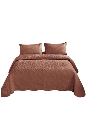 OEM Double Bedspread and 2 Pillowcases, Grofat Model, Uni, 3 Pieces, 230x250cm, Brown