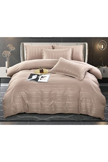 JOJO HOME Lenjerie de pat dublu, Jojo Home, Damasc de Lux, 6 piese, 2 persoane, 230x250cm, Bej