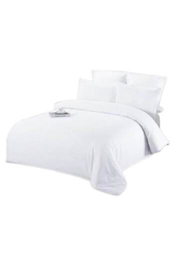 OEM Lenjerie de pat dublu, Damasc, 6 piese, 2 persoane, 200x230cm, Alb