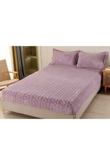 OEM Cocolino bedspread with 2 pillowcases, knitted style, plain, 3 pieces, 180x200cm, lilac
