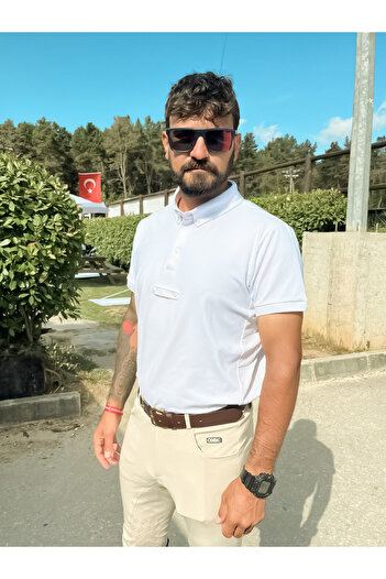 ALPHARİDER Men's Tournament and Rider T-Shirt Polo Neck White Color