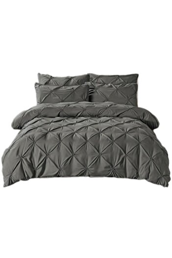 JOJO HOME Double bed linen set, Plain, pleated embroidery, 6 pieces, Finet, 230x250cm, dark grey