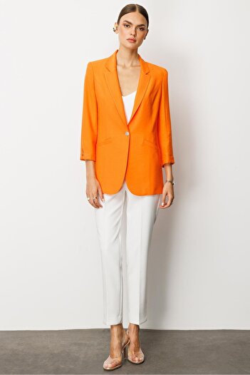 Moda İlgi Modailgi Duble Truvakar Kol Yarım Astarlı Rahat Kesim Ceket Orange
