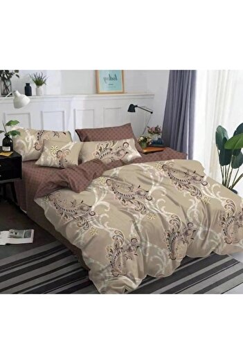 Pucioasa Double Bed Sheet, Pucioasa, Finet, 6 Pieces, 2 Persons, Elegant Pattern, 245x250cm, Beige-Brown