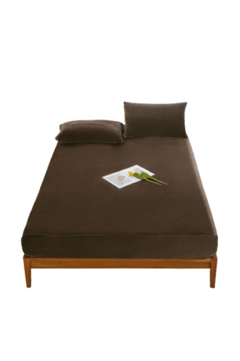 OEM Bed Cover and 2 Pillowcases, Velvet, Solid, 3 Pieces, Double, 180x200cm, Brown Latte