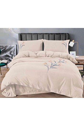 OEM Embroidered Double Bed Linen, Uni, Finet, 4 Pieces, 2 Persons, 245x250cm, Cream