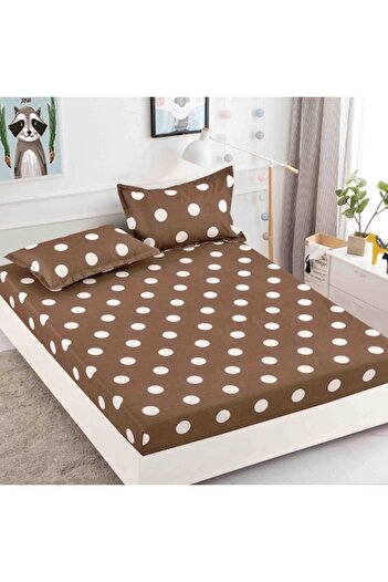 JOJO HOME Husa de pat dublu, cu elastic, Jojo Home, Finet, imprimeu Buline, 3 piese, 2 persoane, 180x200cm, Al