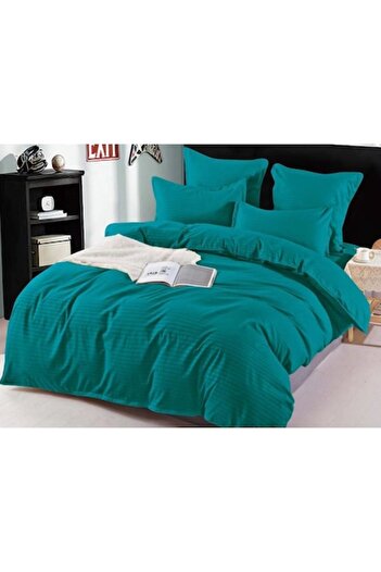 OEM Double bed linen set, Sonia-Home, fine damask, plain, 6 pieces, 2 persons, 220x240cm, turquoise