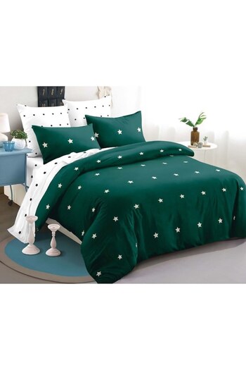 OEM Double bed linen set, Finet, 6 pieces, 2 persons, stars, 230x250cm, turquoise-white