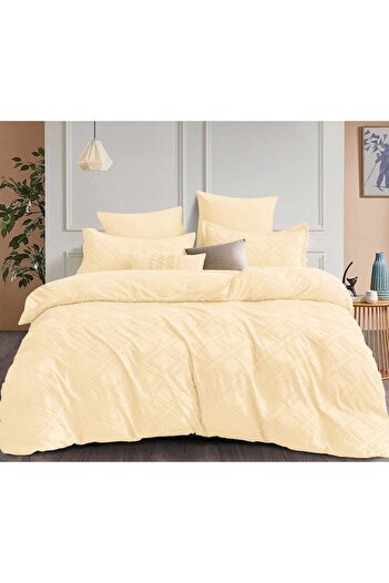 Pucioasa Double Bed Sheet, Velvet Jacquard Grofat Lux M4, Pucioasa, 6 pieces, 2 persons, Uni, 245x250cm, Crea
