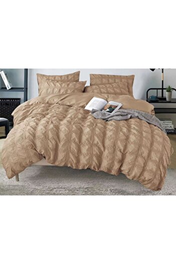 OEM Double Bed Set, Sonia-Home, Finet, Uni, Creponated Model, 6 Pieces, 2 Persons, 220x240cm, Coffee wit