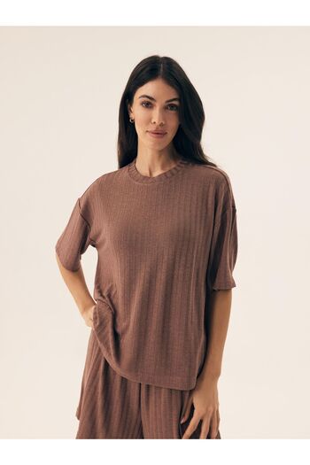 ESOTIQ Women's Homewear Set T-Shirt & Shorts Ribbed Relaxed Fit Loungewear | Ravi