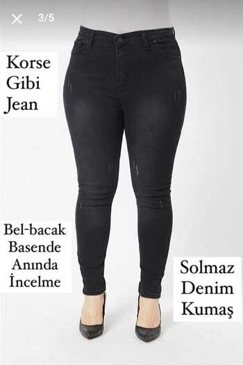 TRENDNATUREL Plus Size Black Nail Lycra High Waist Jean Trousers