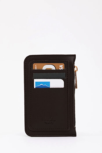 SHAKA Brown Color Shk101 Faux Leather Card Holder Wallet with 6 Card Holders and Coin Compartment with Zipper