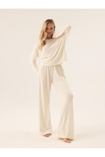 ESOTIQ Women's Homewear Set Longsleeve & Long Wide Pants Ribbed Knitwear | Ravi