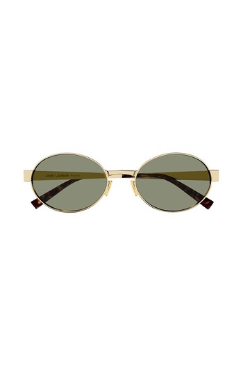 Saint Laurent Saint Laurent SL 692‑003 – Oval Metallic Sunglasses, Gold + Green, Size 55