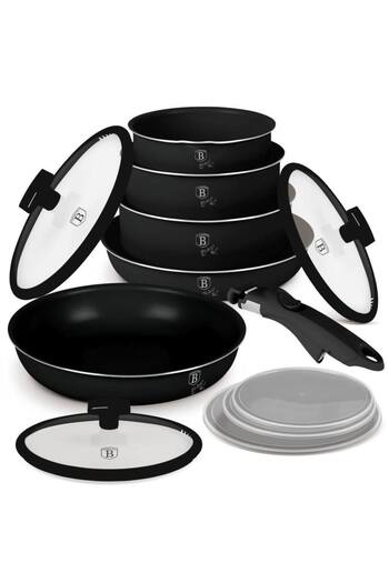 Berlinger Haus Set of 12 titanium cookware, Matte Black collection, with handle