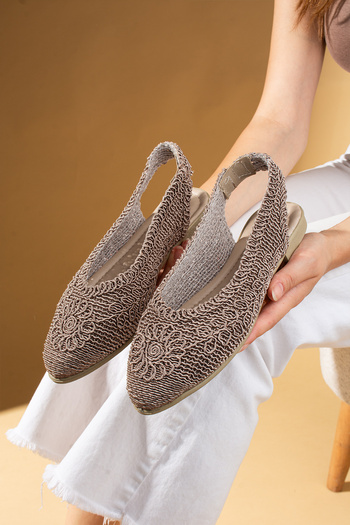topukludünyası Open Women's Ballerina Sandals with Elastic Back, Knitted for Daily Wear