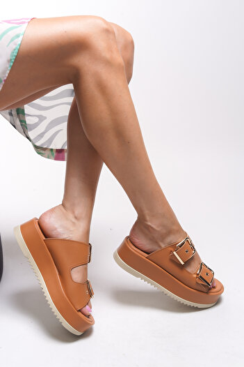 Riccon Γυναικείες παντόφλες με διπλή πόρπη Winledha 001278 Tan Skin