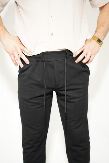 ASG TEKSTİL Black Color Dobby, Slim Fit Men's Trousers