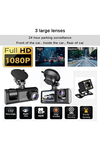 Generic MUNTAQI 3 Channel Dash Cam Front and Rear with Interior – 1080P Full HD Car Camera with Night Visi