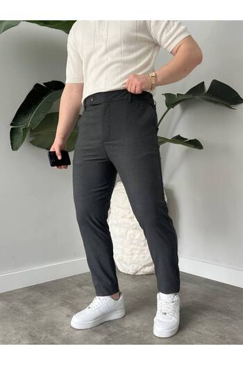 KHAYN ERKEK SLİM FİT İTALYAN KESİM KEMERLİ NORMAL BEL KUMAŞ PANTALON KHKP2048