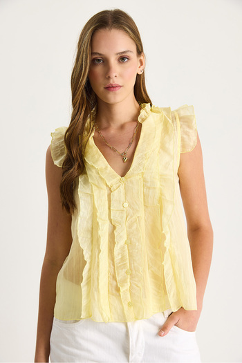 Bianco Lucci Women's Semi-Transparent Flounce Blouse 60283514