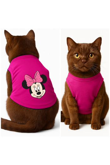 Buddy Store Cat Outfit Clothes Singlet - Mickey Printed Pink Singlet - Size m